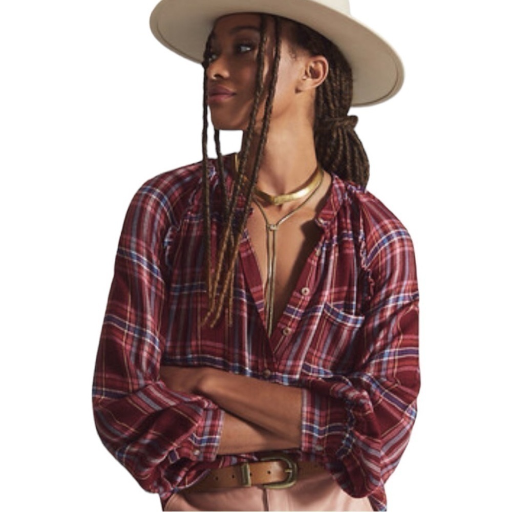 NEW Anthropologie Pilcro Plaid Button Up Blouse Size Medium Wool Blend